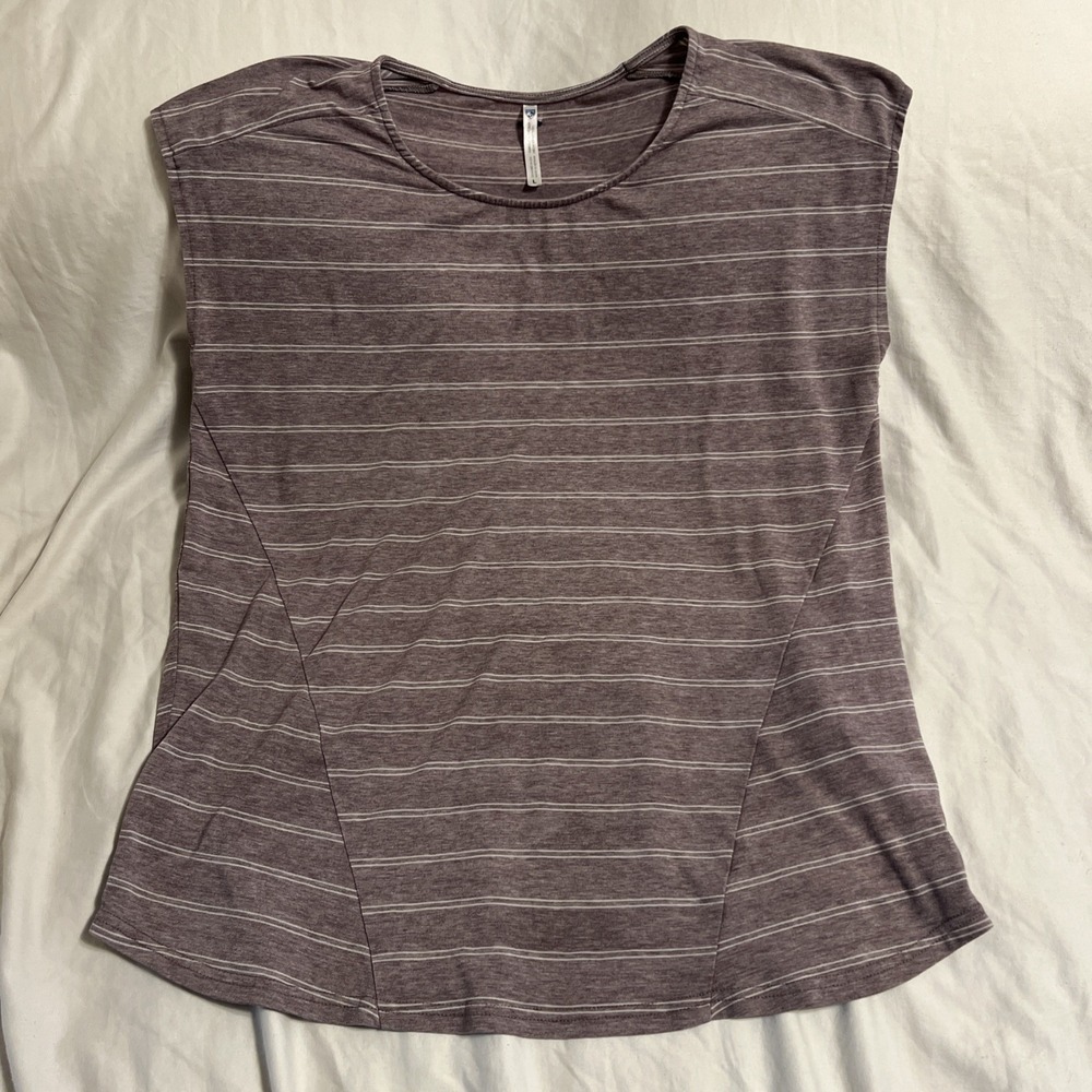 Kuhl Women Large Purple Striped Sleeveless Scoop Neck Side Tie Muscle Tee Top